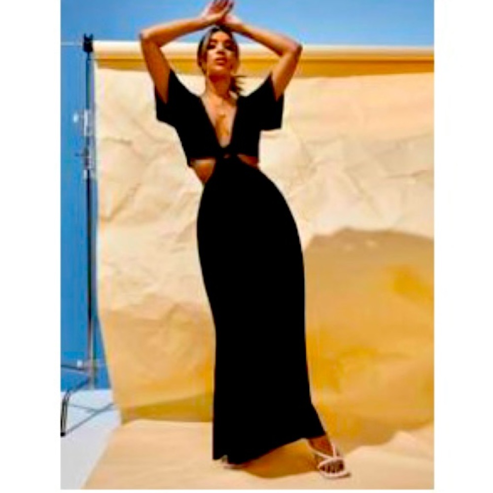Black cut out front tie maxi dress